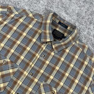 Pendleton Button Up Shirt Mens Large Santiam Cotton Plaid Outdoors Brown